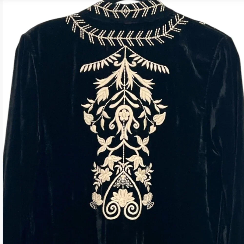 Sundance Left Bank Embroidered Velvet Cardigan Long Sleeve Black Size Small NWOT - Picture 9 of 14